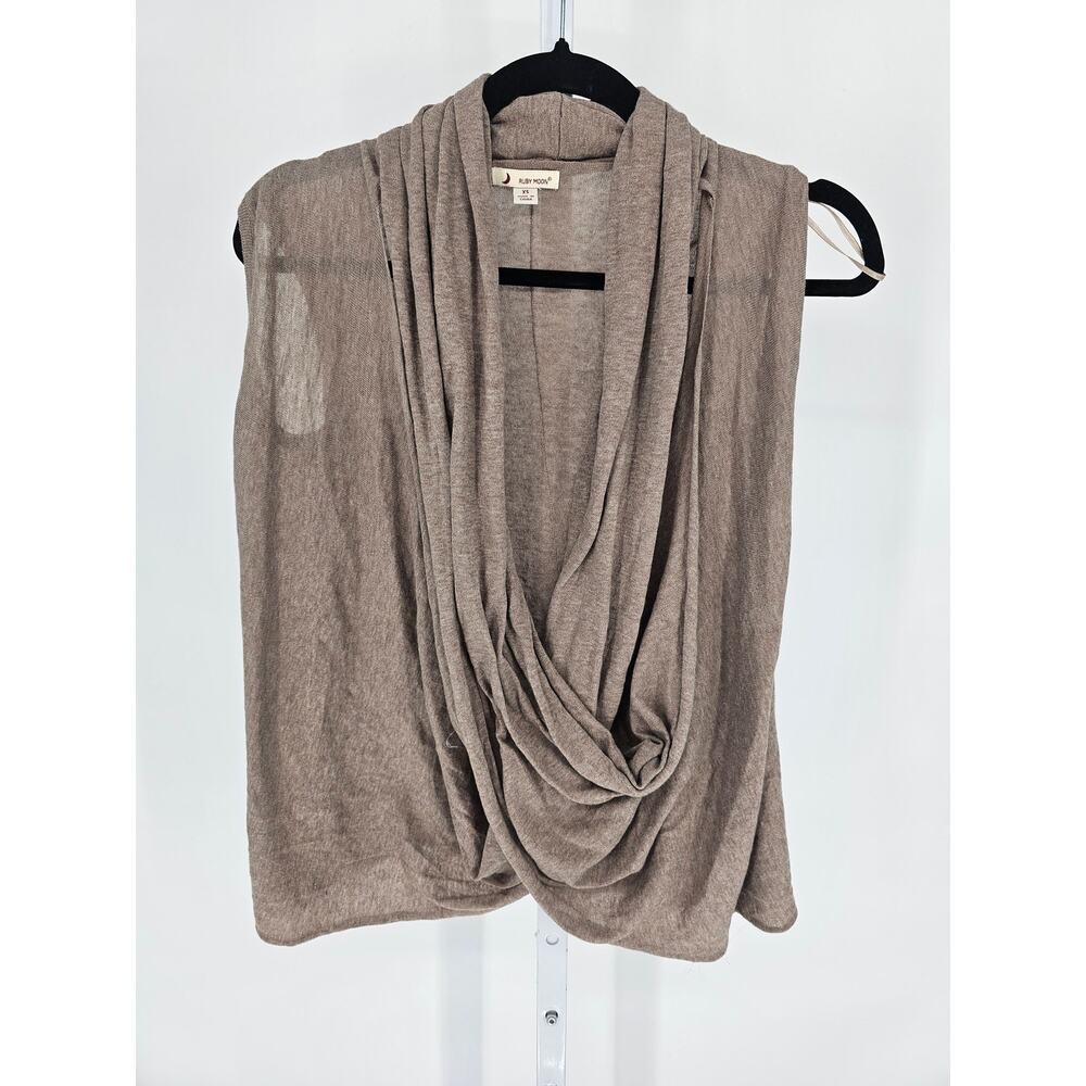 Ruby Moon Womens Sz XS Sleeveless Deep Scoop Neck Blouse Taupe Beige